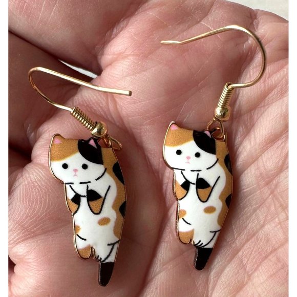 Calico Cat Earrings New Small Kitty Lover Dangle Hooks Christmas Birthda… - Picture 4 of 11